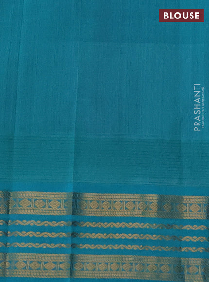 Kuppadam silk cotton saree blue and teal blue with zari woven buttas and temple design zari woven border