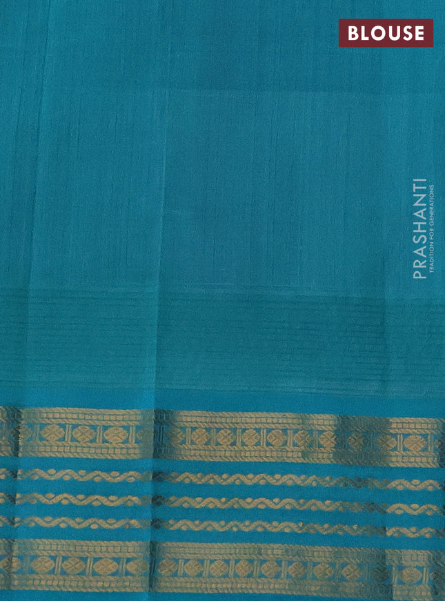 Kuppadam silk cotton saree blue and teal blue with zari woven buttas and temple design zari woven border