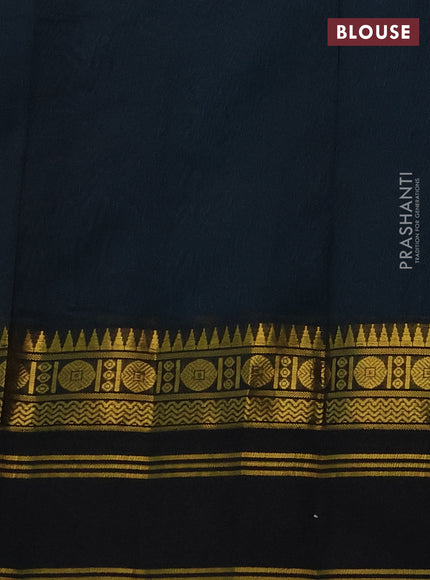 Kuppadam silk cotton saree teal blue and black with plain body and rettapet zari woven border