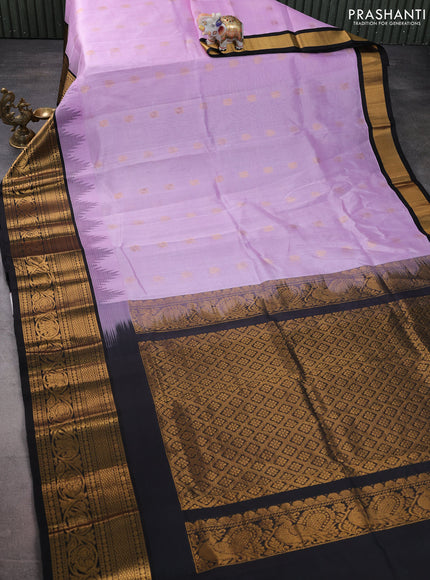 Kuppadam silk cotton saree lavender and black with zari woven buttas and temple design long zari woven border