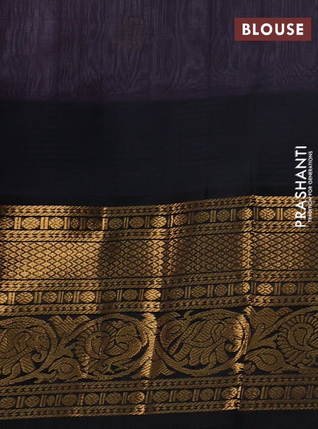 Kuppadam silk cotton saree lavender and black with zari woven buttas and temple design long zari woven border