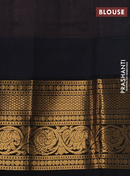 Kuppadam silk cotton saree peach pink and black with zari woven buttas and temple design long zari woven border