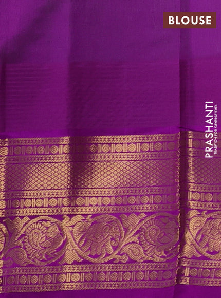 Kuppadam silk cotton saree pastel green and purple with zari woven buttas and temple design long zari woven border