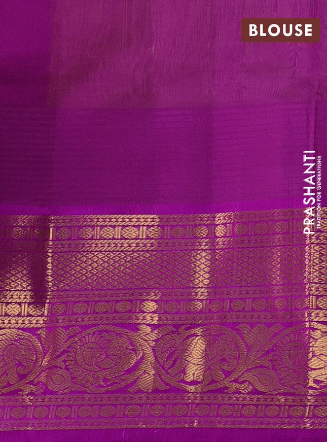 Kuppadam silk cotton saree lime yellow and purple with zari woven buttas and temple design long zari woven border