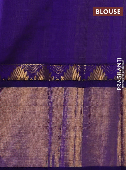 Kuppadam silk cotton saree lime yellow and blue with allover small zari checks & lakshadeepam weaves and temple design long zari woven border