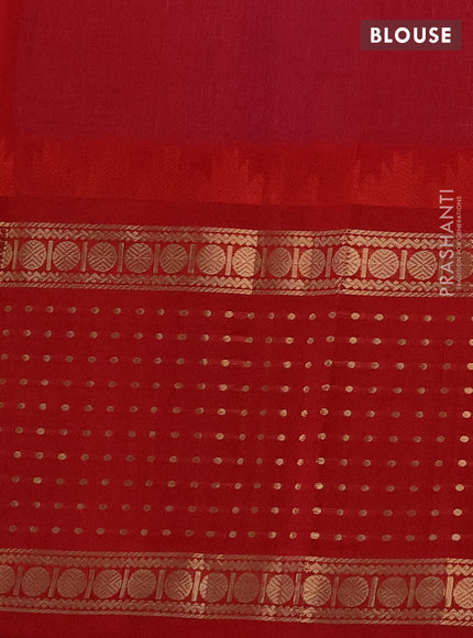 Kuppadam silk cotton saree lavender and red with allover small zari checks and temple design long zari woven butta border