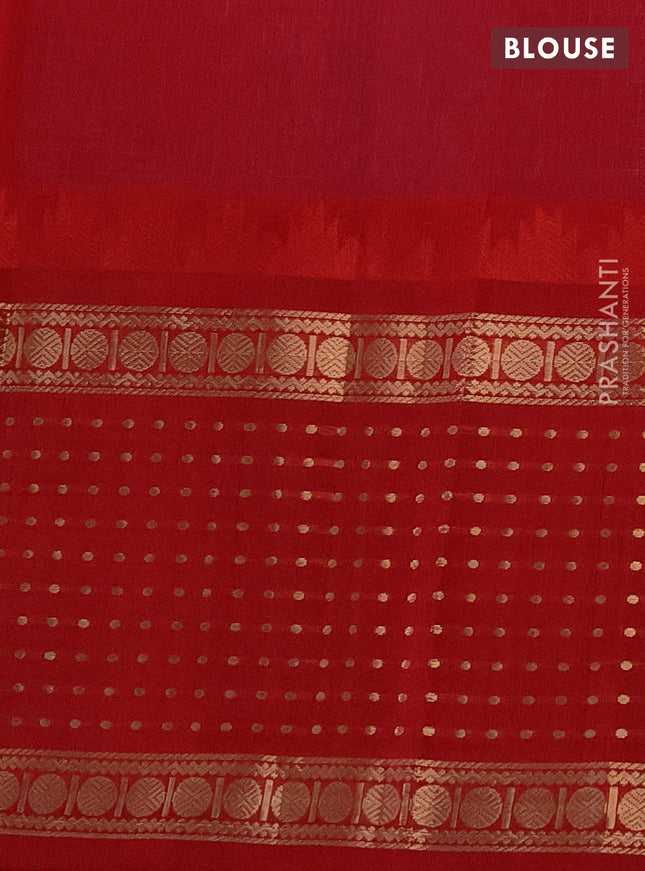 Kuppadam silk cotton saree lavender and red with allover small zari checks and temple design long zari woven butta border