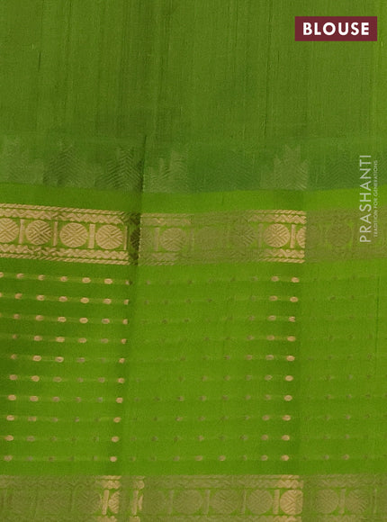 Kuppadam silk cotton saree violet and light green with allover small zari checks and temple design long zari woven butta border