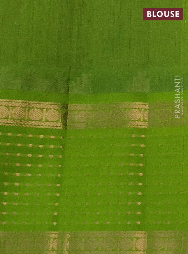 Kuppadam silk cotton saree violet and light green with allover small zari checks and temple design long zari woven butta border