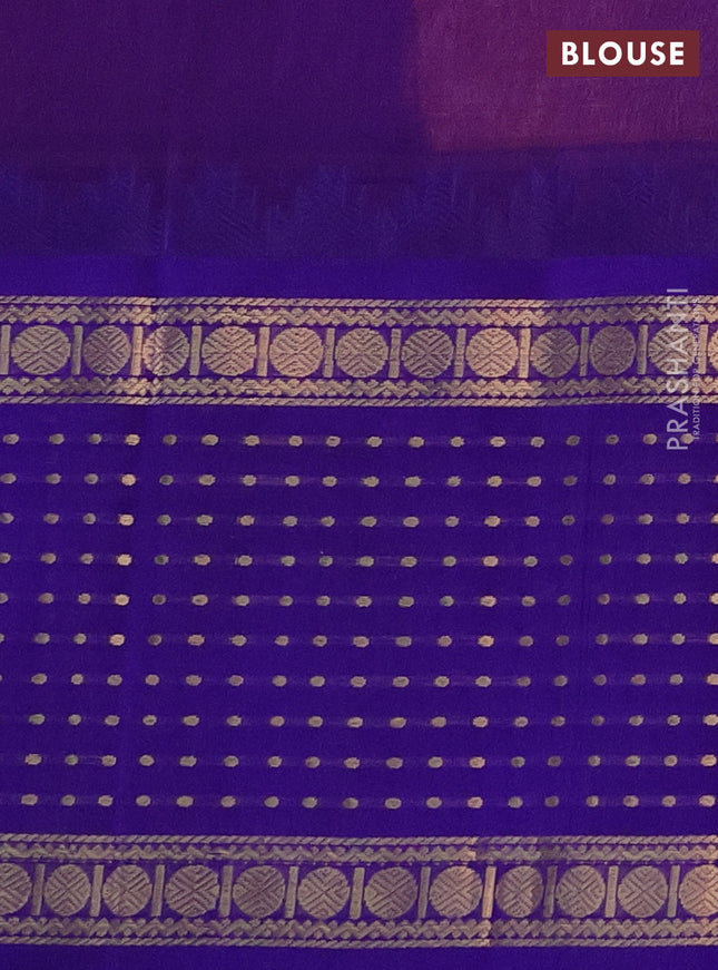 Kuppadam silk cotton saree peach orange and blue with allover small zari checks and temple design long zari woven butta border