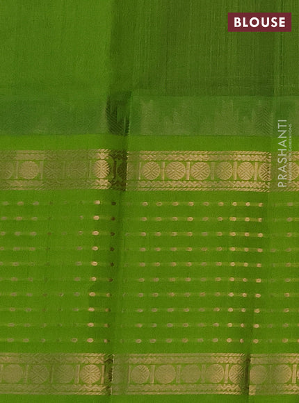 Kuppadam silk cotton saree deep violet and light green with allover small zari checks and temple design long zari woven butta border