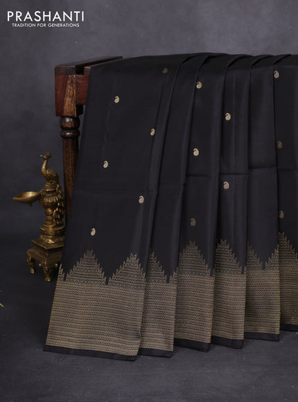 Kanchipuram soft silk saree black and pink with zari woven buttas and temple zari woven border