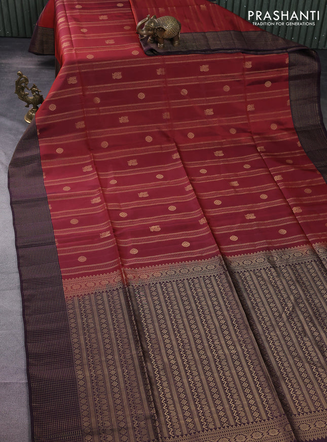 Kanchipuram soft silk saree maroon and wine shade with allover zari weaves & buttas and zari woven checked border
