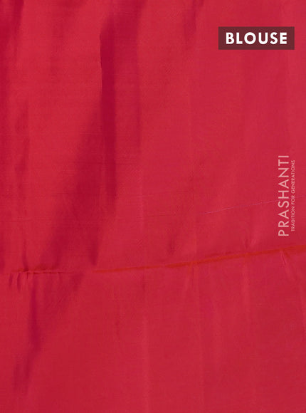 Kanchipuram soft silk saree cs blue and dual shade of pinkish orange with half & half style in borderless style