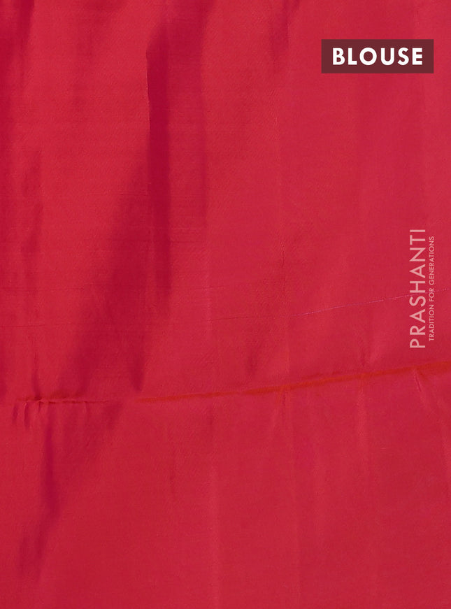 Kanchipuram soft silk saree cs blue and dual shade of pinkish orange with half & half style in borderless style