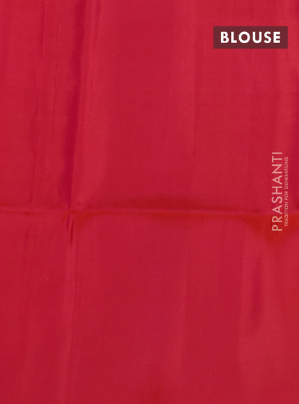 Kanchipuram soft silk saree fluorescent green and dual shade of pinkish orange with half & half style in borderless style