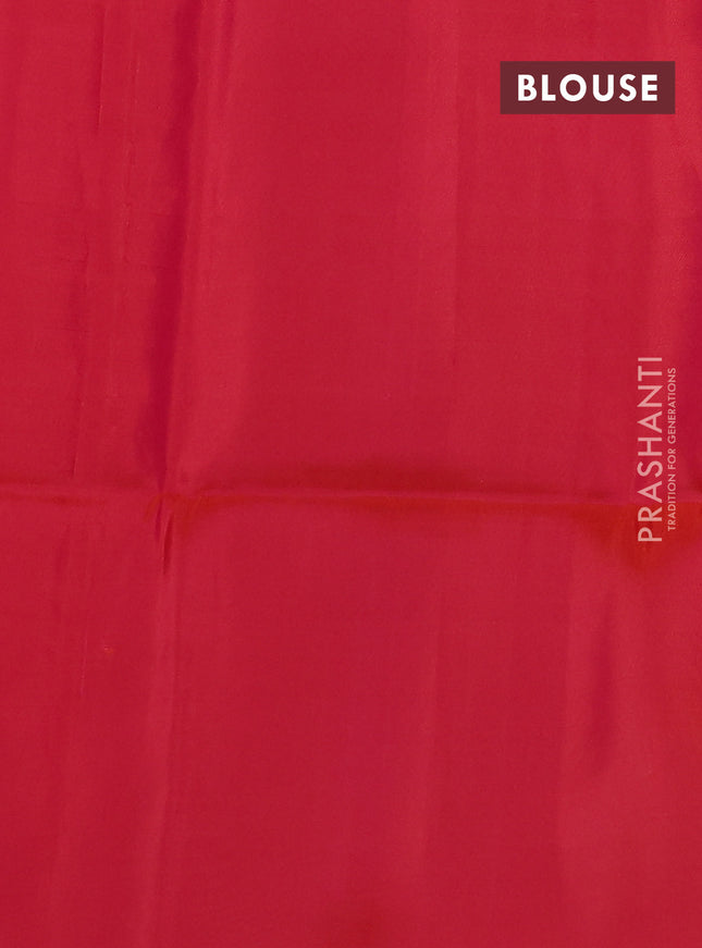 Kanchipuram soft silk saree fluorescent green and dual shade of pinkish orange with half & half style in borderless style