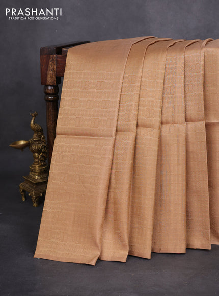 Kanchipuram soft silk saree dark sandal and maroon with half & half style in borderless style