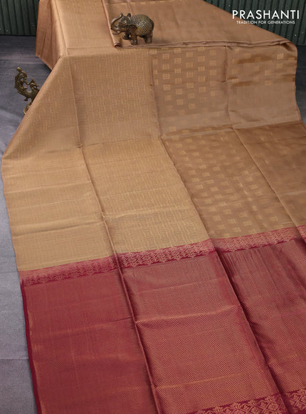 Kanchipuram soft silk saree dark sandal and maroon with half & half style in borderless style