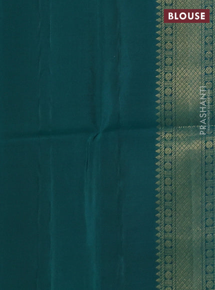 Kanchipuram soft silk saree grey and teal green with zari woven buttas and zari woven butta border