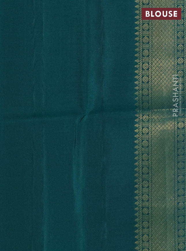 Kanchipuram soft silk saree grey and teal green with zari woven buttas and zari woven butta border