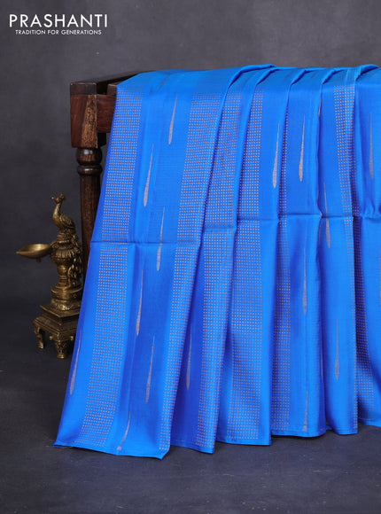 Kanchipuram soft silk saree blue and purple with allover zari weaves & buttas in borderless style