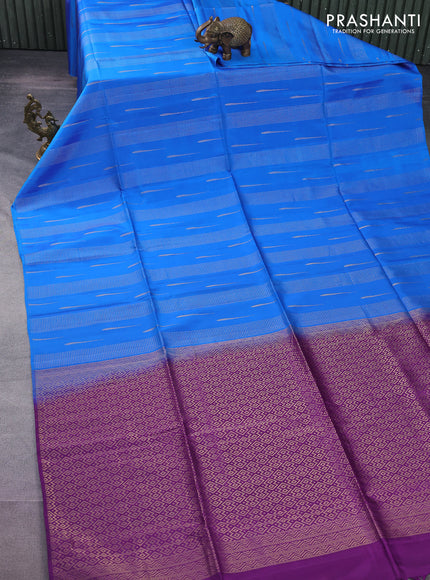 Kanchipuram soft silk saree blue and purple with allover zari weaves & buttas in borderless style