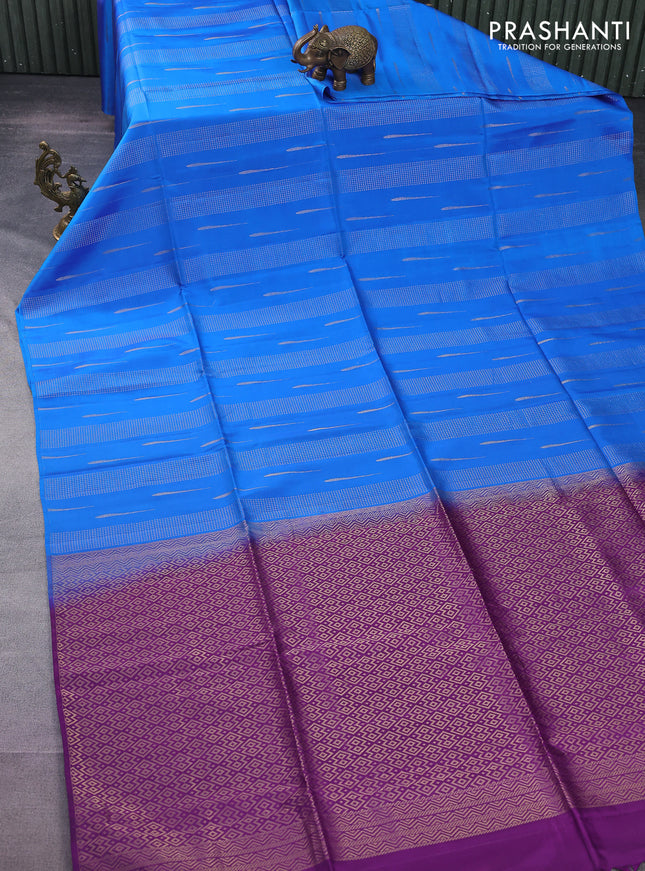 Kanchipuram soft silk saree blue and purple with allover zari weaves & buttas in borderless style