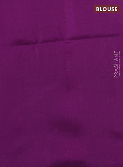 Kanchipuram soft silk saree yellow and purple with allover zari weaves & buttas in borderless style