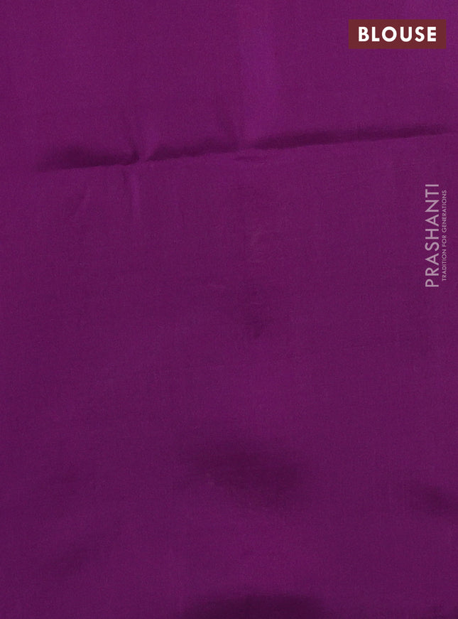 Kanchipuram soft silk saree yellow and purple with allover zari weaves & buttas in borderless style