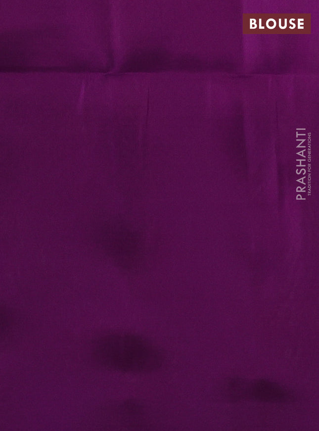 Kanchipuram soft silk saree elaichi green and purple with allover zari weaves & buttas in borderless style