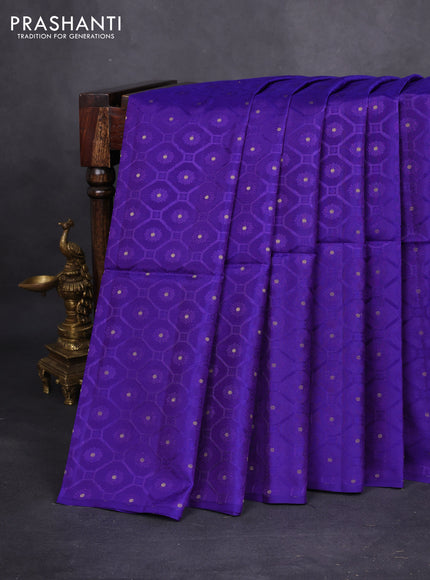 Kanchipuram soft silk saree violet and red with allover self emboss & zari buttas in borderless style