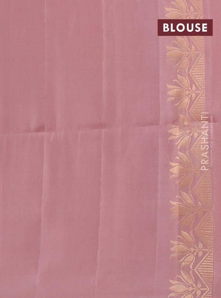 Kanchipuram soft silk saree pastel peach pink with zari woven buttas in borderless style