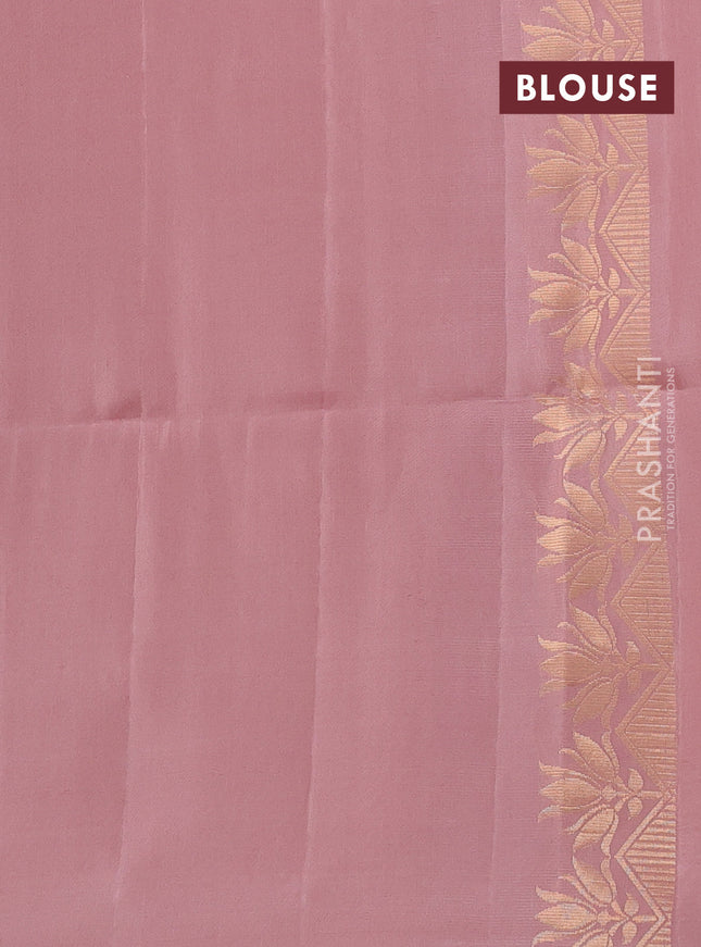 Kanchipuram soft silk saree pastel peach pink with zari woven buttas in borderless style