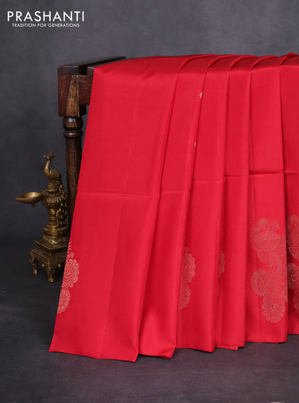 Kanchipuram soft silk saree red with zari woven buttas in borderless style