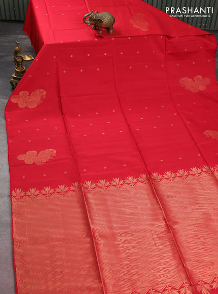 Kanchipuram soft silk saree red with zari woven buttas in borderless style