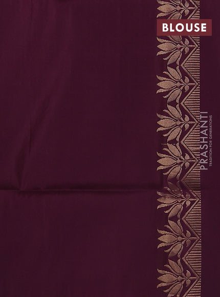 Kanchipuram soft silk saree wine shade with zari woven buttas in borderless style
