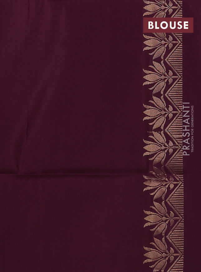 Kanchipuram soft silk saree wine shade with zari woven buttas in borderless style