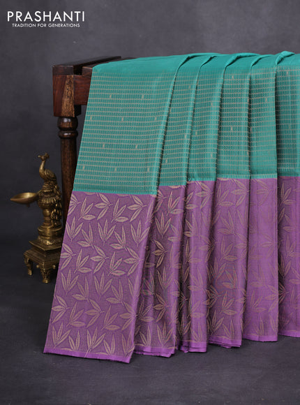 Kanchipuram soft silk saree teal green shade and lavender shade with allover zari woven brocade weaves and long zari woven border