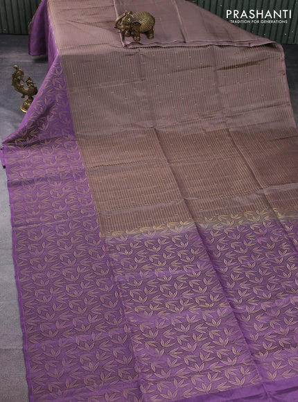 Kanchipuram soft silk saree pastel brown and lavender shade with allover zari woven brocade weaves and long zari woven border