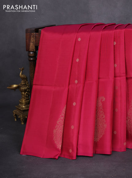 Kanchipuram soft silk saree magenta pink with zari woven buttas and long zari woven paisley butta border
