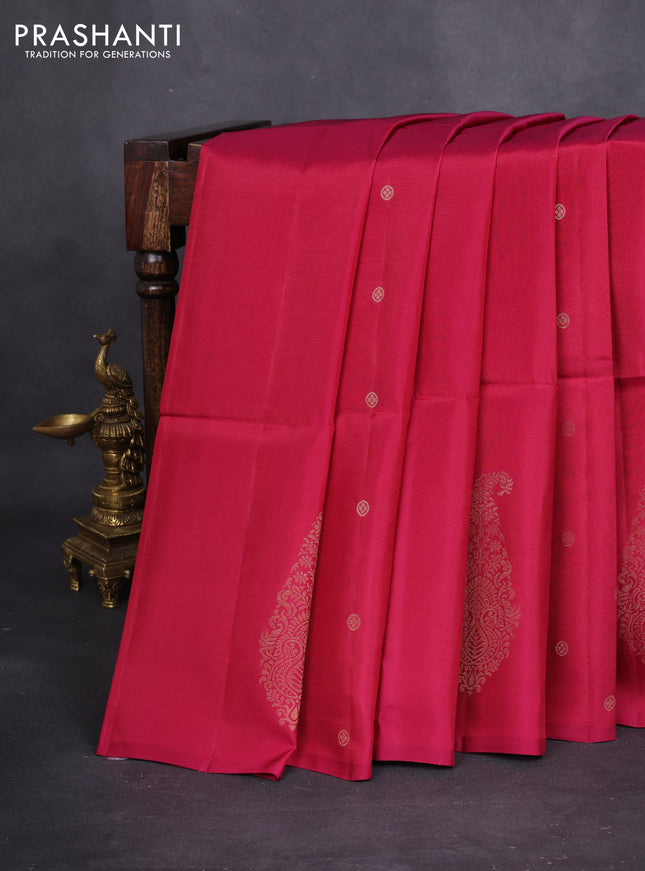 Kanchipuram soft silk saree magenta pink with zari woven buttas and long zari woven paisley butta border
