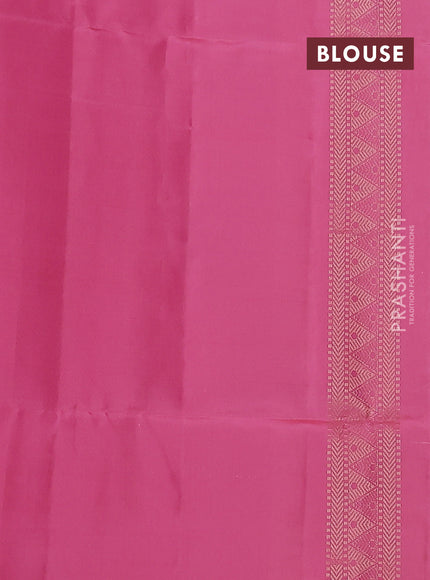 Kanchipuram soft silk saree cream and candy pink with allover zari woven geometric buttas in borderless style