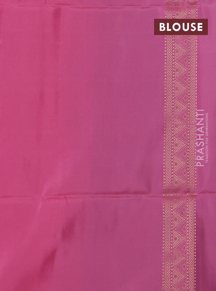 Kanchipuram soft silk saree pastel blue and candy pink with allover zari woven geometric buttas in borderless style