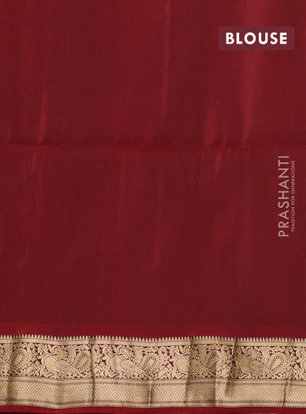 Kanchipuram soft silk saree dark mehendi green and maroon with annam & rudhraksha zari woven buttas and annam zari woven border