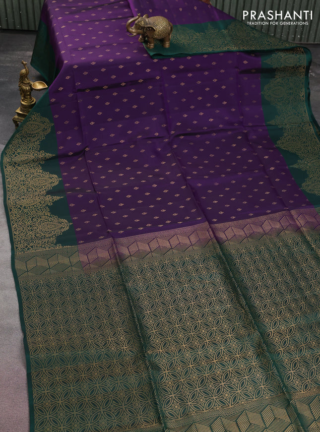 Kanchipuram soft silk saree violet and dark green with allover zari woven buttas and long zari woven border