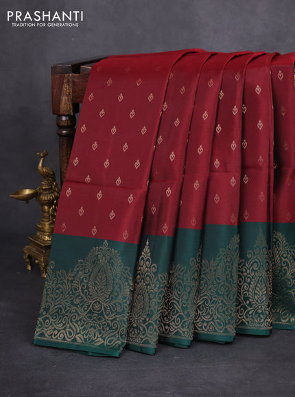 Kanchipuram soft silk saree maroon and peacock green with allover zari woven buttas and long zari woven border