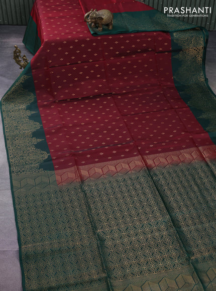 Kanchipuram soft silk saree maroon and peacock green with allover zari woven buttas and long zari woven border