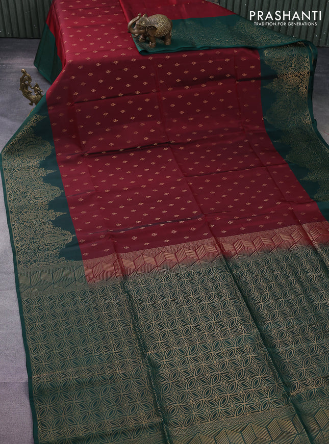 Kanchipuram soft silk saree maroon and peacock green with allover zari woven buttas and long zari woven border