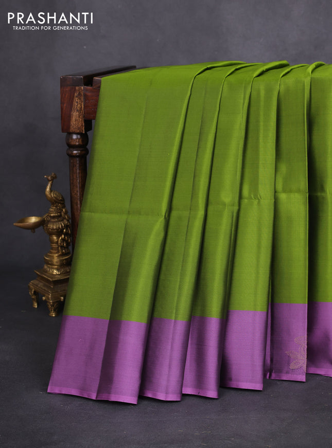 Kanchipuram soft silk saree green and lavender shade with zari woven buttas and zari woven butta border